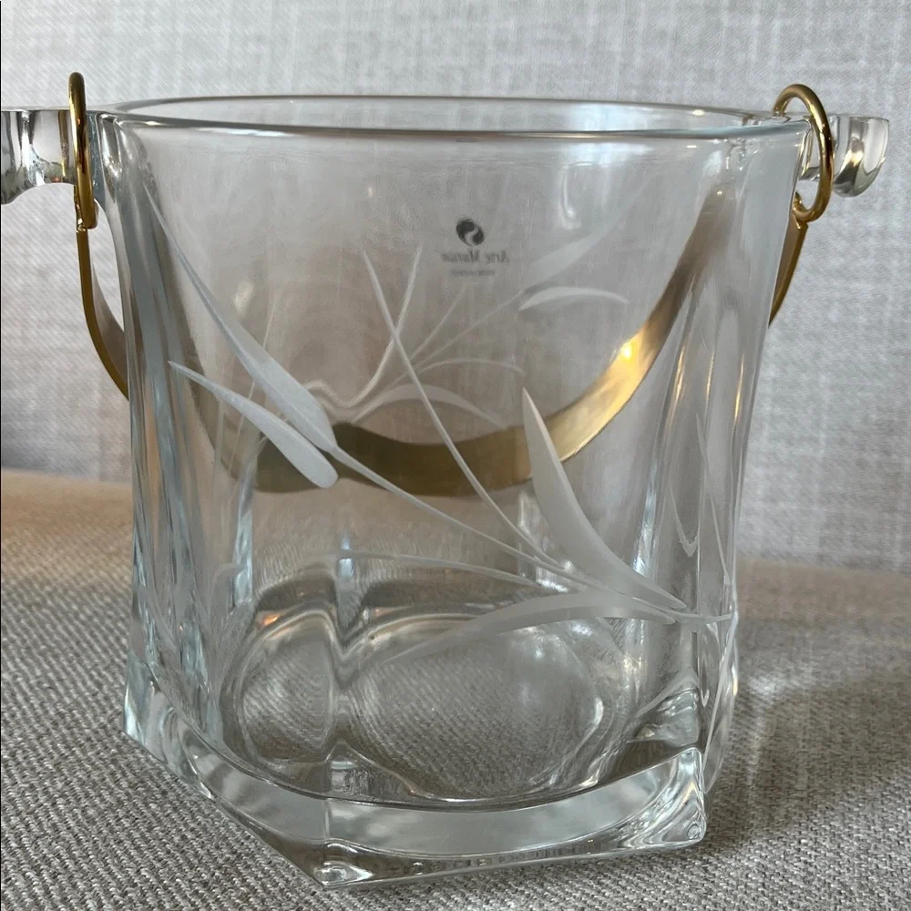 Arte Murano Made in Italy Vintage Wheat Etched Glass Ice Bucket
